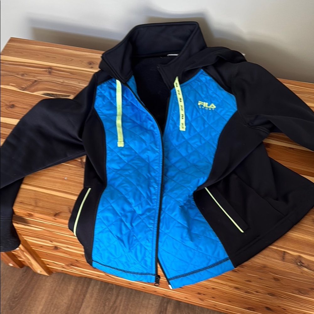 Fila Black and Blue Ski Jacket with Quilted Insulation